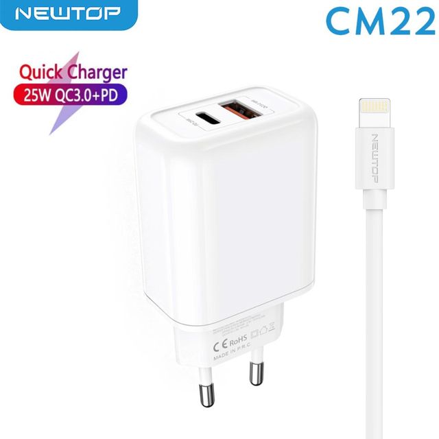 NEWTOP CM22 CARICATORE SUPER FASTCHARGER QC 3.0 + TYPE-C 25W PD 3.0 TO LIGHTNNG