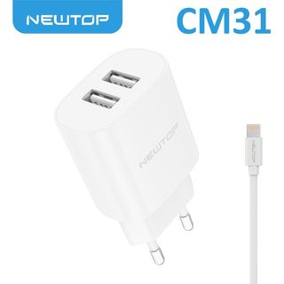NEWTOP CM31 BASIC CARICATORE DA MURO 2 USB 2.4A CON CAVO LIGHTNING