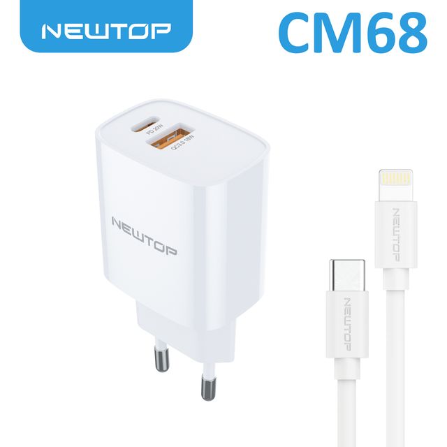 NEWTOP CM68 CARICATORE DA MURO QC3.0 + PD 30W CON CAVO LIGHTNING