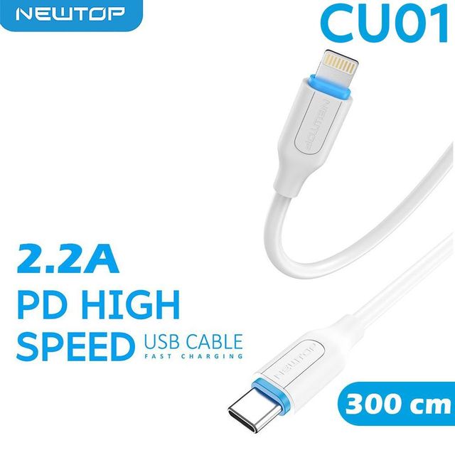 NEWTOP CU01 CAVO 300CM TYPE-C/LIGHTNING PD 27W 3A