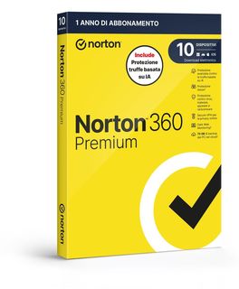 NORTON 360 PREMIUM 2026 ANTITRUFFA 10 DISPOSITIVI 75GB BACKUP 12 MESI BOX