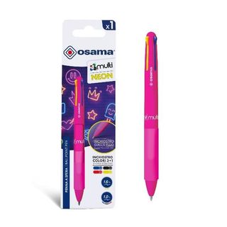 OSAMA 4MULTI NEON PENNA A SFERA A SCATTO 4 COLORI TRATTO 1/1.6 mm INCHIOSTRO CO…