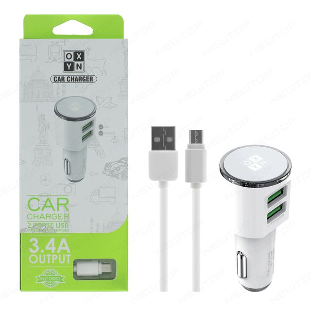 OXYN CARICATORE AUTO 3.4A 2USB CON MICRO USB