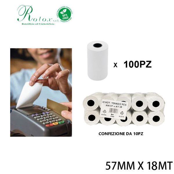 ROTOLI TERMICI PER POS 57X18 MT BPA FREE (CF. 10 ROTOLI)