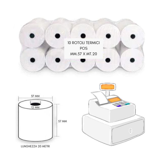 ROTOLI TERMICI PER POS 57X20 MT BPA FREE (CF. 10 ROTOLI)