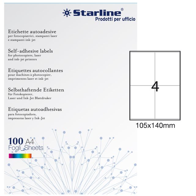 Etichette adesive - in carta - permanenti - 105 x 140 mm - 4 et/fg - 100 fogli …