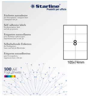 Etichette adesive - in carta - permanenti - 105 x 74 mm - 8 et/fg - 100 fogli -…