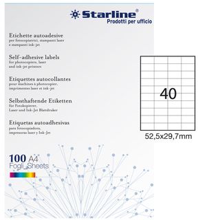 Etichette adesive - in carta - permanenti - 52,5 x 29,7 mm - 40 et/fg - 100 fog…