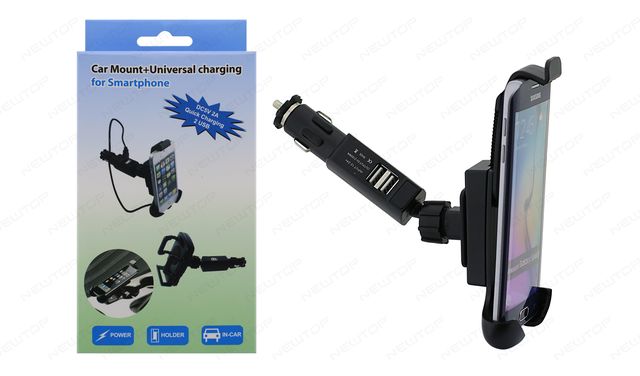 SUPPORTO SMARTPHONE 5.8" STAND ACCENDISIGARI CON 2 USB 2A