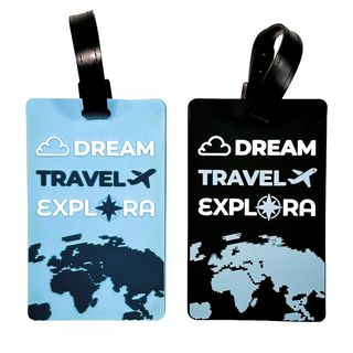 Set 2 targhetta per valigie Explora 10,5x6,5cm azzurro/nero Lebez