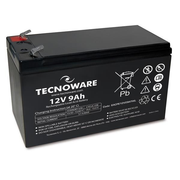 TECNOWARE POWER BATTERY 12V 9AH FASTON 6.3mm BATTERIA AL PIOMBO LONG LIFE GARAN…
