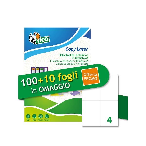 TICO LP4W-105148P ETICHETTE ADESIVE STAMPA LASER 105X148 mm BIANCO CONF 140 Pz.