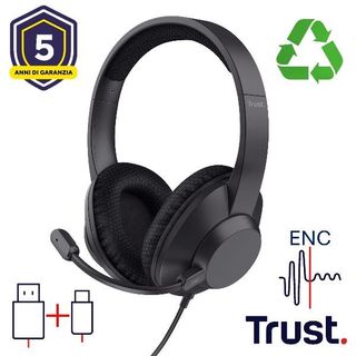 TRUST AYDA MAX CUFFIA CON MICROFONO A FILO USB RIDUZIONE DEL RUMORE ENC