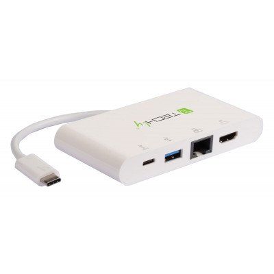 Techly IADAP USB31-DOCK1 Adattatore USB-C a HDMI 4K, USB-A 3.0, RJ45 Gigabit, U…