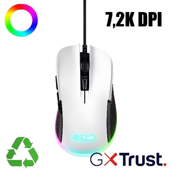 Trust GXT 922 YBAR MOUSE GAMING RGB - 68% PLASTICA RICICLATA - BIANCO