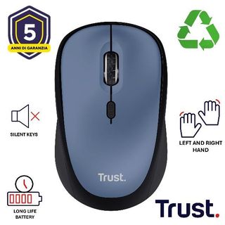Trust Yvi+, Ambidestro, Ottico, RF Wireless, 1600 DPI, Blu