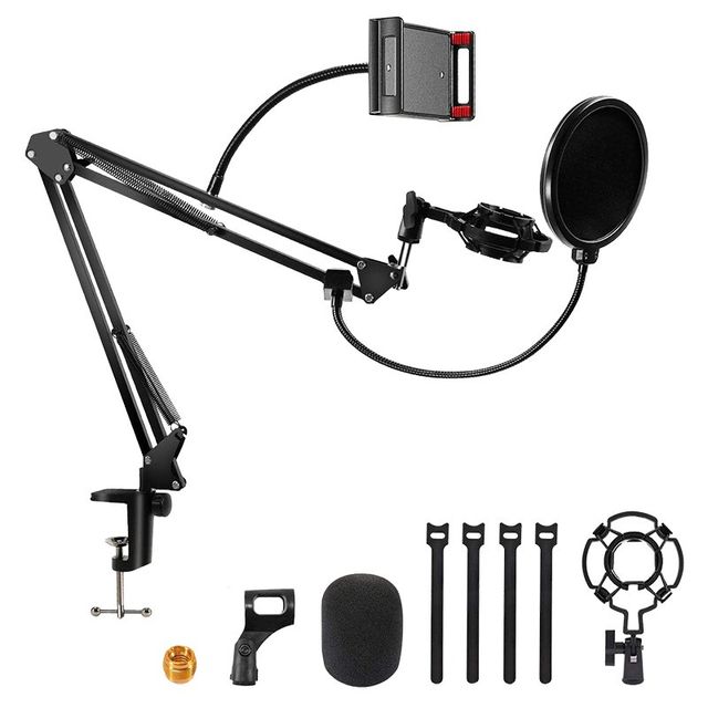 iTek Supporto Regolabile da tavolo, Microfono e Smartphone, Filtro Antipop, Rag…