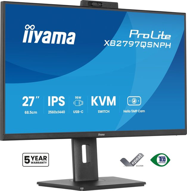 iiyama XB2797QSNPH-B1 Monitor ProLite 27" IPS QHD Dock USB-C 96W LAN DP-Out Web…