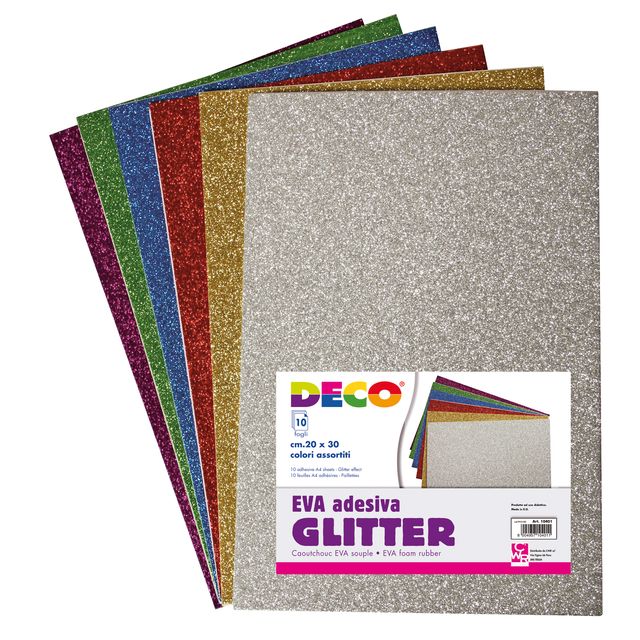 Gomma crepp glitter adesiva - 20 x 30 cm - colori assortiti - DECO - busta 10 f…