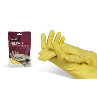 Guanti in lattice - felpati - taglia L/8 - giallo - Perfetto - blister 2 pezzi