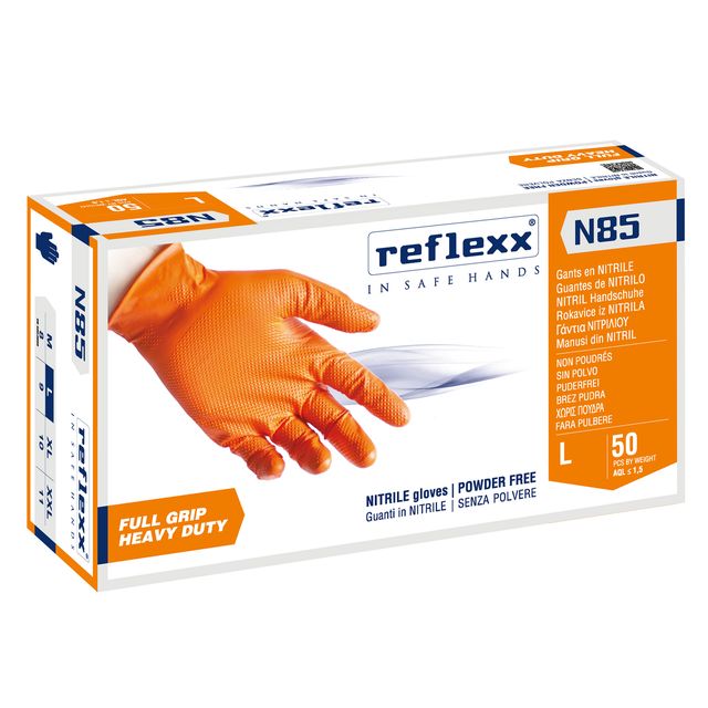 Guanti in nitrile N85 - ultra resistenti - tg L - arancione - Reflexx - conf. 5…