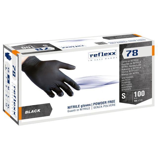 Guanti in nitrile R78 - senza polvere - taglia S - nero - Reflexx - conf. 100 p…