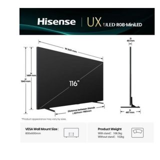 Hisense 116UXQ, 2,95 m (116ʺ), 3840 x 2160 Pixel, LED, Smart TV, Wi-Fi, Grigio