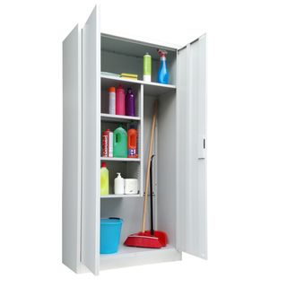 Armadio porta scope in metallo ad 2 ante battenti - 4 ripiani fissi - 90x41x181…