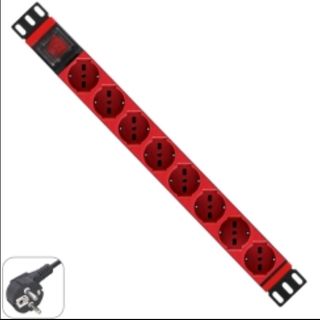 MULTIPRESA 19 POLLICI 1U CON 8 PRESE UNIVERSALI CON SPINE ROSSE
