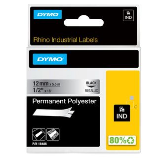 Nastro Rhino 18486 - 12 mm x 5,5 mt - poliestere - permanente - nero/metallo - …