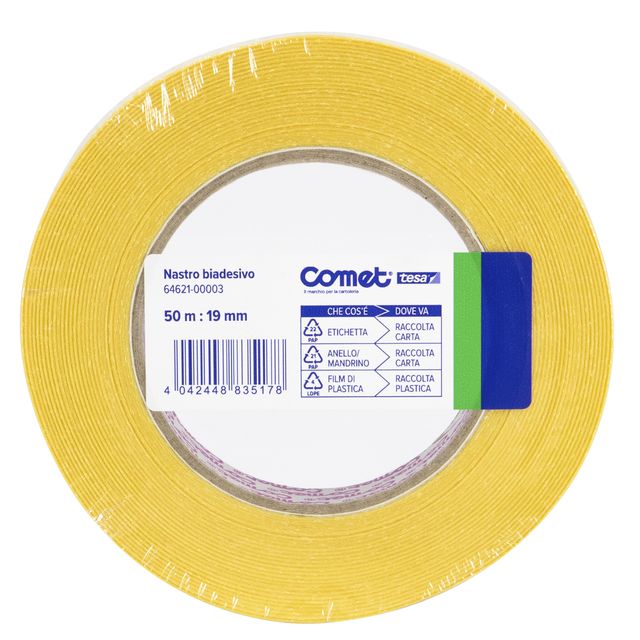 Nastro biadesivo - 19 mm x 50 m - PP - trasparente - Comet