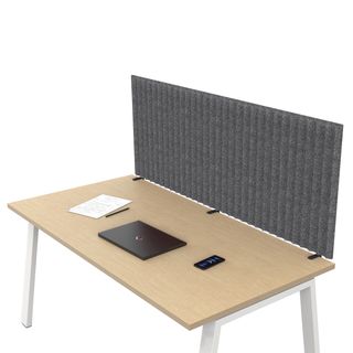 Pannello fonoassorbente per scrivania - 135 x 40 cm - morsetti neri - grigio me…