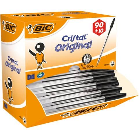 Penna a sfera Cristal - punta media 1,0mm - nero - Bic - conf. 90+10 pezzi