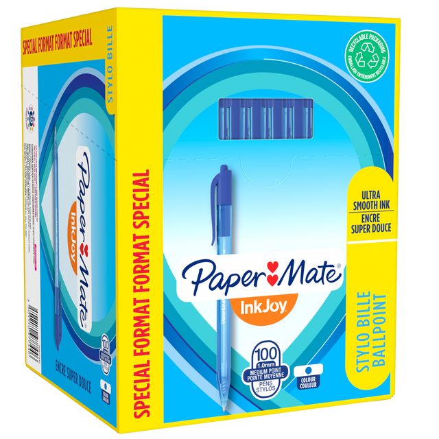Penna a sfera a scatto Inkjoy 100 RT - punta 1,0mm - blu - Papermate - conf. 80…