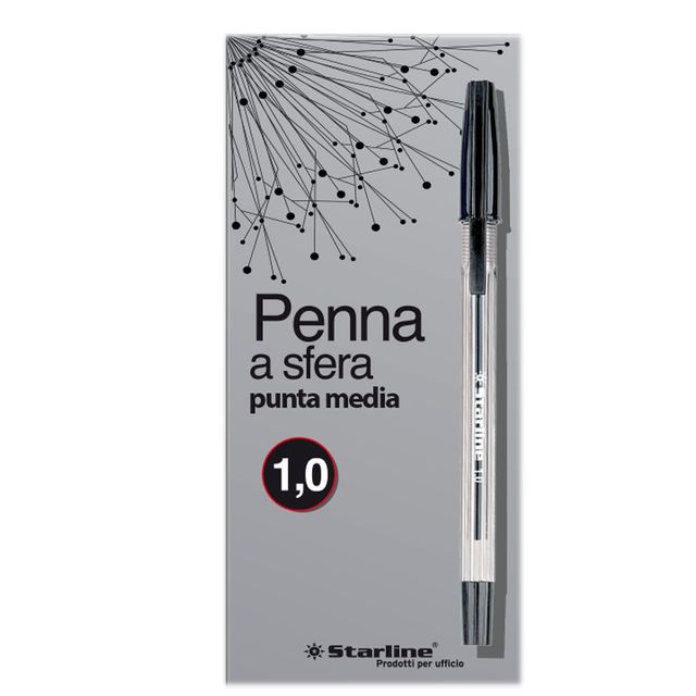 Penna a sfera con cappuccio - punta media 1,0mm - nero - Starline - conf. 50 pe…
