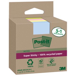 Blocco foglietti Post-it SuperSticky Green - 654R-SSCOL3+1 - 76 x 76 mm - carta…