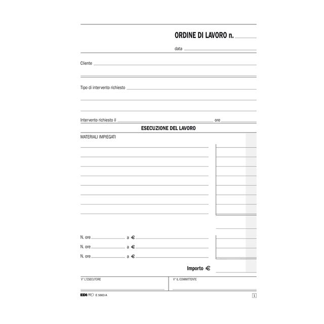 Blocco ordine di lavoro - 50 fogli 2 copie ricalcanti - 23 x 15cm - Edipro