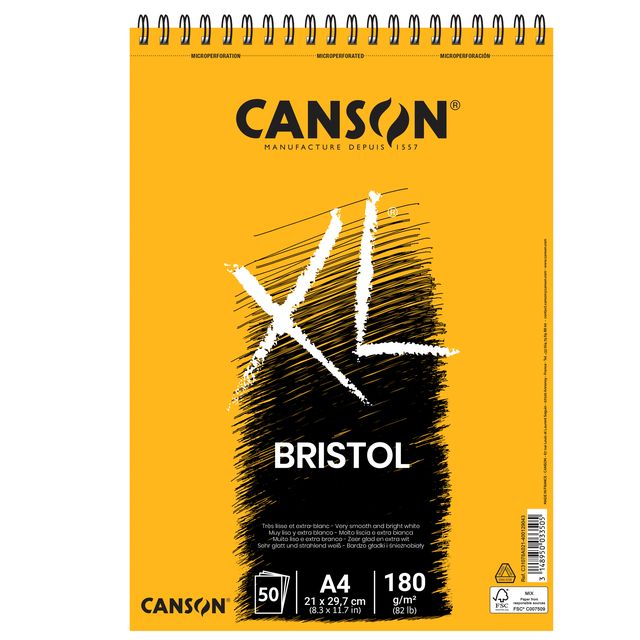 Blocco spiralato lato corto XL Bristol - A4 - 180 gr - 50 fogli - Canson