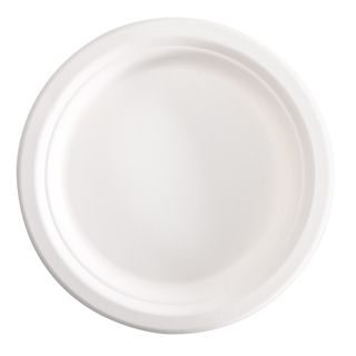Piatto piano monouso - rotondo - diametro 18 cm - canna da zucchero - bianco - …