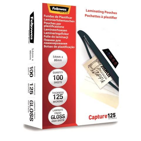 Pouches Capture125 - 54x86 mm - 2x125 micron - Fellowes - scatola 100 pezzi