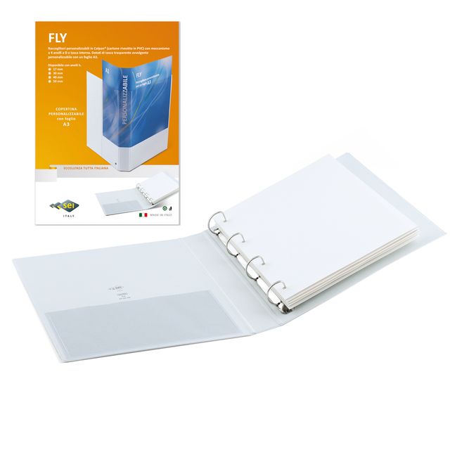 Raccoglitore personalizzabile Fly - 22 x 30 cm - 4 anelli a D 40 mm - dorso 5,5…