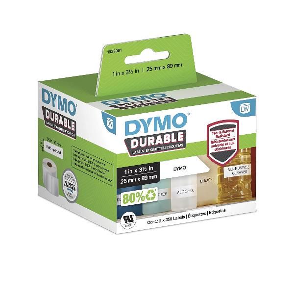 Rotolo 350 etichette LW Durable 1933081 - 25 x 89 mm - PP - bianco - Dymo - con…