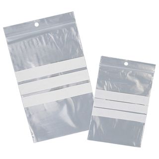 Sacchetto zip - con bande scrivibili e foro - 10 x 15 cm - 50 micron - LDPE - V…