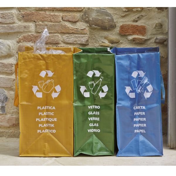 Set Ricicla Bag - 3 contenitori - misure assortite - verde/ocra/blu - Perfetto