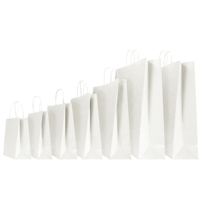 Shopper - maniglie cordino - 14 x 9 x 21 cm - carta kraft - bianco - Mainetti B…