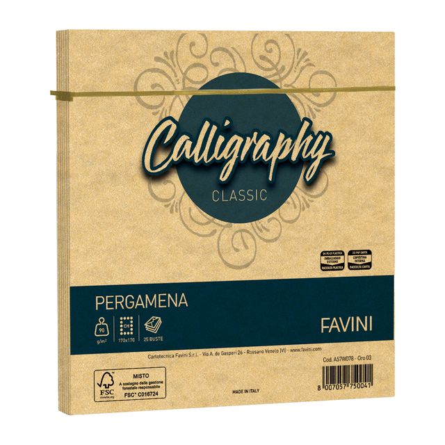 Busta Calligraphy Pergamena - 170 x 170 mm - 90 gr - oro 03 - Favini - conf. 25…