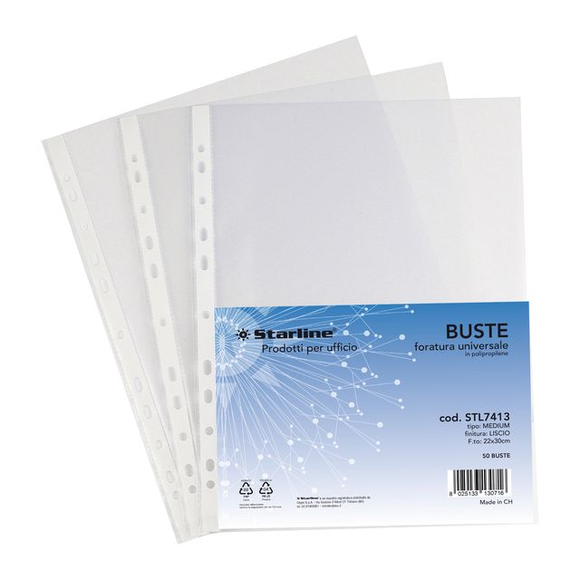 Buste forate Medium - liscio - 22 x 30 cm - trasparente - Starline - conf. 50 p…