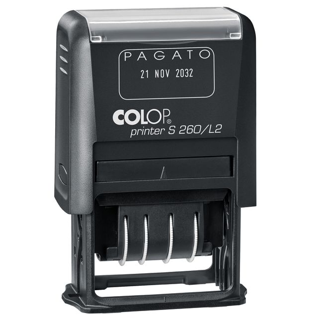 Timbro S260/L2 Datario + PAGATO - 4 mm - autoinchiostrante - bicolore - Colop