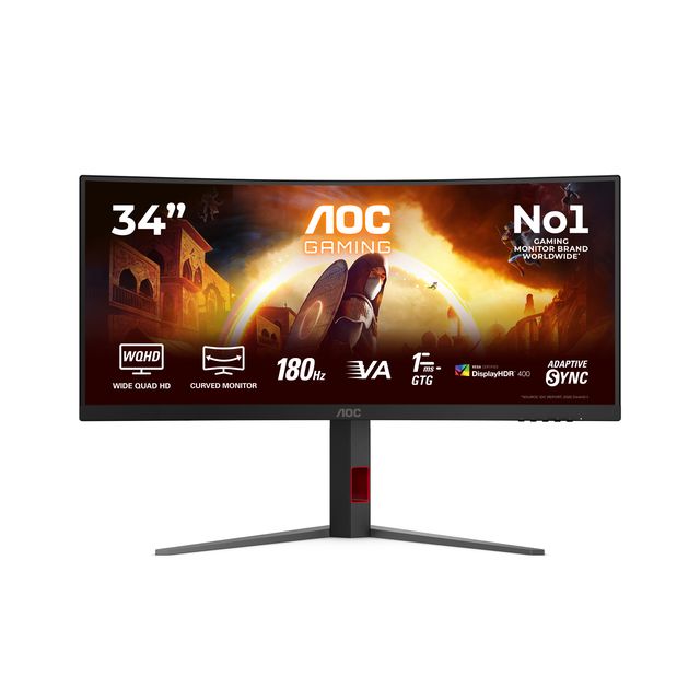 AOC G4 34ʼʼ CU34G4CA, 86,4 cm (34ʺ), 3440 x 1440 Pixel, 1 ms, Nero, Rosso