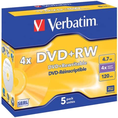Verbatim - Scatola 5 DVD+RW - Jewel Case - serigrafato - 43229 - 4,7GB